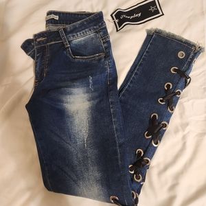 Newplay side lace up jeans